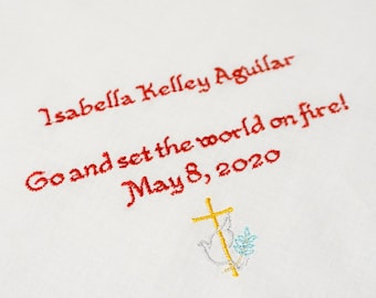 Personalized Embroidered Handkerchief: Confirmation Keepsake, Graduation Gift