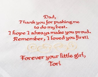 Personalized Father of the Bride Handkerchief, Forever Your Daughter Wedding Day Keepsake, Custom Handkerchief, Thread Born Memories