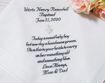 Personalized Baptism Handkerchief, Embroidered Keepsake Gift