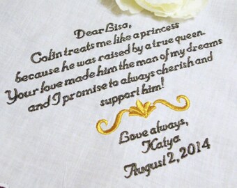 Personalized Embroidered Handkerchief: Mother of the Groom Gift, Free Gift Box
