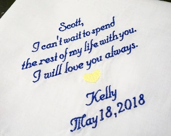 Custom Embroidered Keepsake Handkerchief - Groom Gift, Free Gift Box