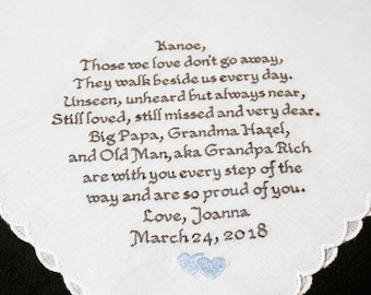 Custom Embroidered Memorial Handkerchief: Wedding Keepsake Gift