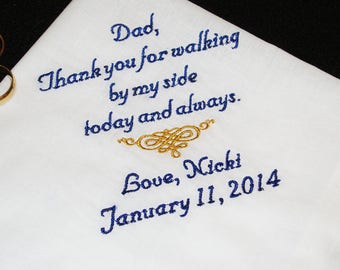 Father of the Bride - Walking By My Side - Embroidered Handkerchief - FREE Gift Box - Hankies, Hanky