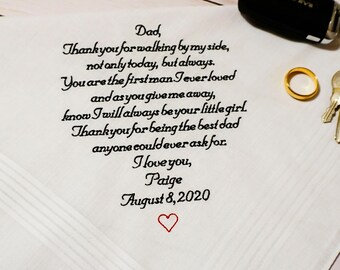 Father of the Bride Custom Handkerchief, My Favorite Walk,  30-60 Words, Gift for Dad, Men's Embroidered Handkerchief, FREE Gift Box