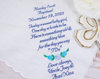 Baptism Day Keepsake Handkerchief Embroidered Keepsake Gift