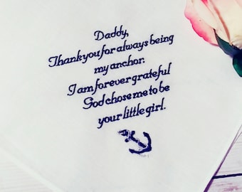Custom Embroidered Handkerchief: Father of the Bride Gift - 15 Word Limit