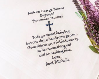 Baptism Gift Baptism Handkerchief, Baptism Keepsake, Baptism Groom To Be Keepsake Gift