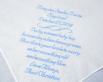 Custom Embroidered Baptism Handkerchief, Future Groom Gift
