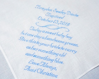 Baby Boy Baptism Gift, Christening Gift, Future Groom, Baptism Handkerchief, Custom Handkerchief