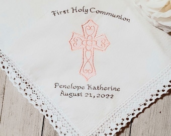 Baptism Personalized Handkerchief Christening Conformation, Communion Keepsake. FREE Gift Box