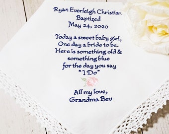 Personalized Baptism Handkerchief Keepsake - Embroidered Christening Gift
