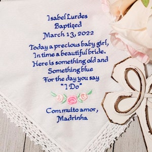 Baby Girl Baptism Gift Baptism Handkerchief, Baptism Keepsake, Christening Gift, Baptism Bride To Be Keepsake Gift