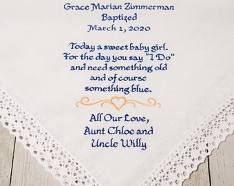 Baby Girl Baptism Gift Baptism Handkerchief, Baptism Keepsake, Christening Gift, Baptism Bride To Be Keepsake Gift