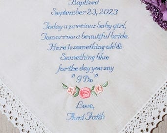 Personalized Baptism Handkerchief Keepsake - Baby Girl Christening Gift