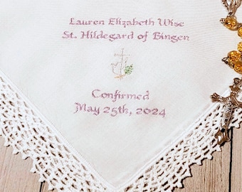 Embroidered Keepsake Handkerchief: First Communion, Baptism, Confirmation Gift