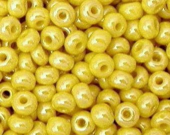6/0 Light Yellow Opaque Luster | 4mm Czech Glass Seed Beads, E Beads, Rocailles | BULK 20/50/100/250/500 Grams | #88110.