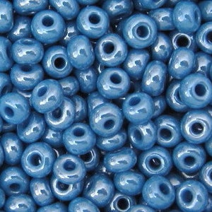 6/0 Med. Turquoise Blue Preciosa Opaque Luster #68050 | 4mm Czech Glass Seed Beads, E Beads, Rocailles | BULK 20/50/100/250/500 Grams.