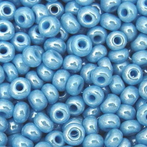 6/0 Light Turquoise Blue Preciosa Opaque Luster #68020 | 4mm Czech Glass Seed Beads, E Beads, Rocailles | BULK 20/50/100/250/500 Grams.