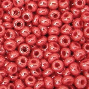 6/0 Coral Red Opaque Luster | Glass Czech Seed Beads 4 mm Rocailles, E-Beads | BULK 20/50/100/250/500 Grams | #98520.