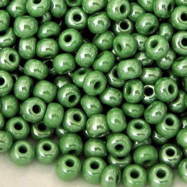 20g 6/0 Grass Green Opaque Luster | 4mm Czech Glass Seed Beads, E Beads, Rocailles | BULK 20/50/100/250/500 Grams | #58230.