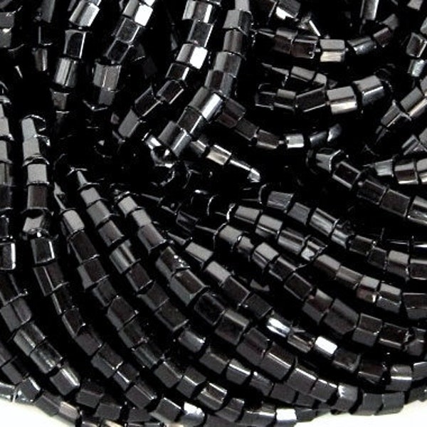 10/0 2 Cut Jet Black Opaque | Vintage Hex Glass Czech Seed Beads 2.1 mm | 6 Strands/1-4-8 Hanks/Kilos | #23980.