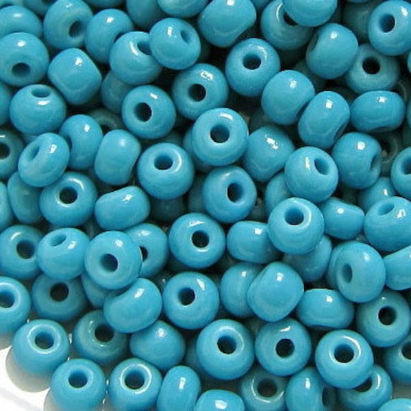 6/0 Turquoise Blue Opaque #63030 . Preciosa Glass Czech Seed Beads 4mm Rocailles E-Beads . Won't Fade : BULK 20/50/100/250/500 Grams.