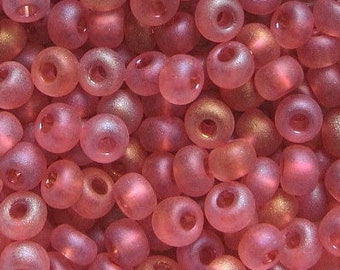 6/0 Dark Rose Pink Matte AB Transparent | Czech Seed Beads, E Beads, 4mm Rocailles | 20/50/100/250/500 Grams.