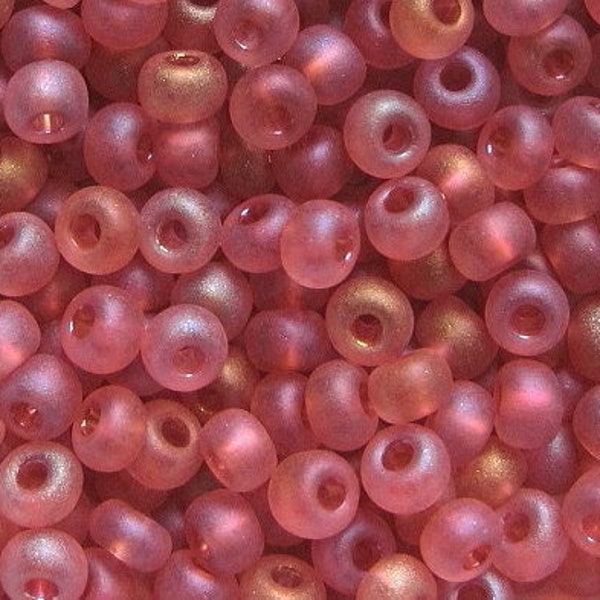 6/0 Dark Rose Pink Matte AB Transparent | Czech Seed Beads, E Beads, 4mm Rocailles | 20/50/100/250/500 Grams.