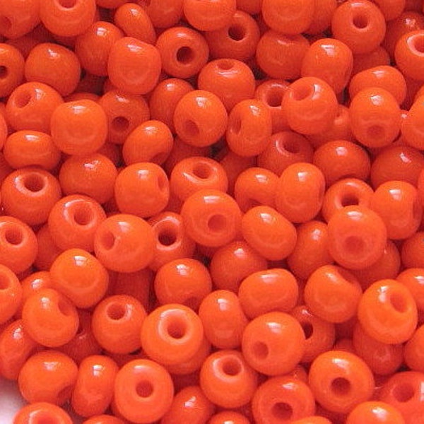 6/0 & 5/0 Tangerine Orange Opaque #93140 . Glass Czech Seed Beads 4mm Rocailles E-Beads . Won't Fade : BULK 20/50/100/250/500 Grams.
