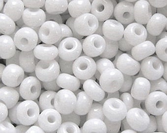 6/0 & 5/0 White Opaque #03050, Preciosa Czech Seed Beads, Glass 4mm E-Beads, Won't Fade : BULK 20/50/100/250/500 Grams.