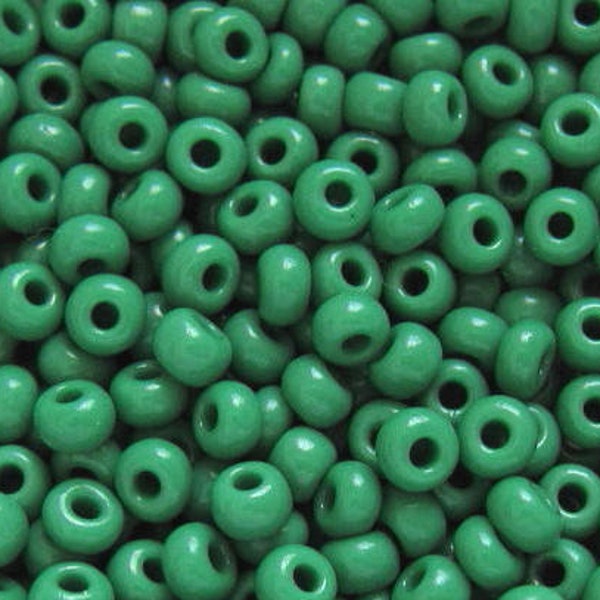 6/0 & 5/0 Leaf Green Opaque #53250 . Glass Czech Seed Beads 4mm Rocailles E-Beads . Won't Fade : BULK 20/50/100/250/500 Grams.