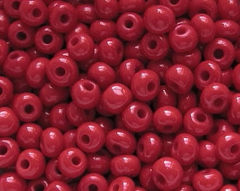 5/0 & 6/0 Red Opaque #93190 . Glass Czech Seed Beads 4mm Rocailles E-Beads . Won't Fade : BULK 20/50/100/250/500 Grams.