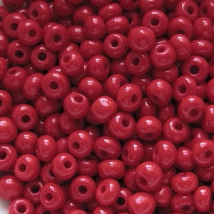 5/0 & 6/0 Red Opaque #93190 . Glass Czech Seed Beads 4mm Rocailles E-Beads . Won't Fade : BULK 20/50/100/250/500 Grams.