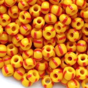 6/0-Mix 6/0-5/0 Dark Yellow With Red Stripes-Preciosa Opaque Czech Seed Beads-Glass 4mm Glass Rocailles E-Beads : 20/50/100/250 Grams #83970