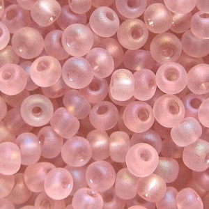 6/0 Light Rose Pink Matte AB Transparent | Czech Seed Beads, E Beads, 4mm Rocailles | 20/50/100/250/500 Grams.
