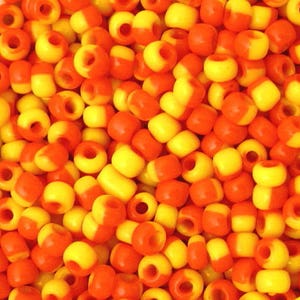 6/0 Yellow-Tangerine Orange Harlequin Stripe-Opaque Czech Seed Beads-Glass 4 mm Glass Rocailles E-Beads : 20/50/100/250 Grams #83780.