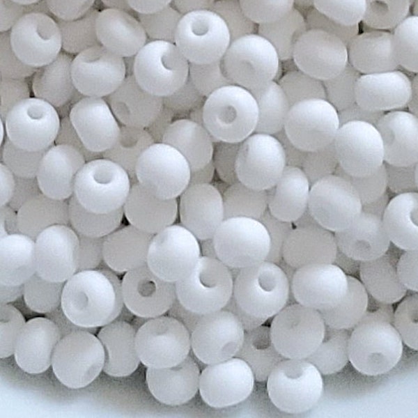 6/0 Matte White Opaque | Preciosa Czech Seed Beads 4mm E-Beads | 20/50/100/250/500g | #03050m.