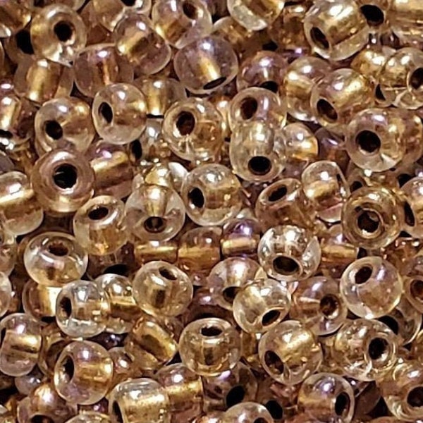 20g 6/0 Gold Lined Crystal AB | Czech Seed Beads, E Beads, 4mm Rocailles | 265+ Pieces.