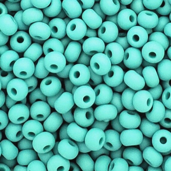 6/0 Matte Turquoise Green Opaque | Preciosa Czech Seed Beads 4mm E-Beads | 20/50/100/250/500 Grams | #63130m.