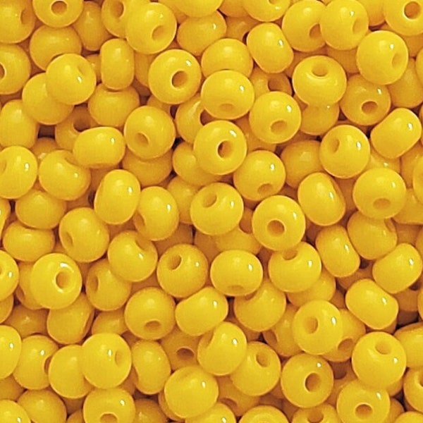 6/0 & 5/0 Dark Yellow Opaque #83130 . Glass Czech Seed Beads 4mm Rocailles E-Beads . Won't Fade : BULK 20/50/100/250/500 Grams.