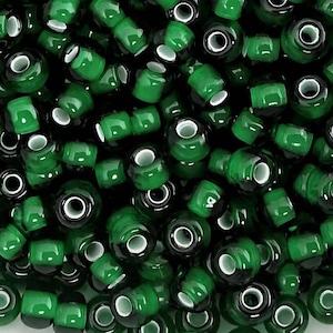20g 6/0 Emerald Green, White Lined Center | Transparent Czech Seed Beads | 4mm Ornela Preciosa E Beads, Rocailles.