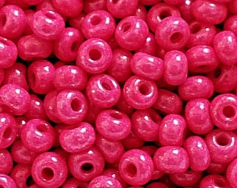 6/0 Hot Pink Terra Intensive Dyed . Opaque Preciosa Czech Glass E-Beads . 4mm Seed Beads.