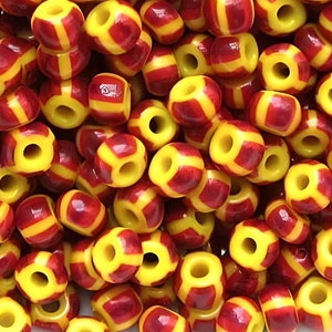 6/0 Yellow With Bold Red Stripes-Preciosa Opaque Czech Seed Beads-Glass 4 mm Glass Rocailles Pony E-Beads : 20/50/100/250 Grams #83910.