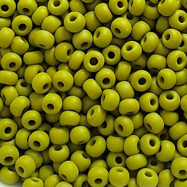 6/0 Matte Olive Green Natural Opaque | Preciosa Czech Seed Beads 4mm E-Beads | 20/50/100/250/500 Grams. #53430m.