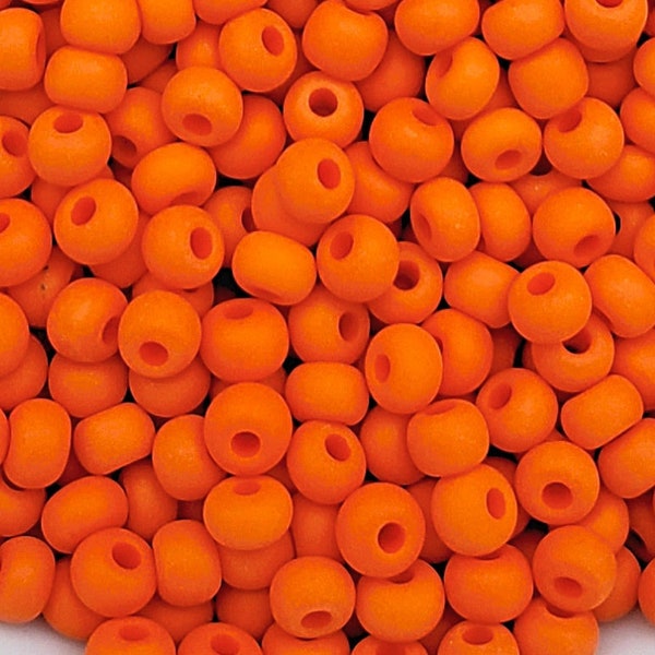 6/0 Matte Tangerine Orange Opaque | Preciosa Glass Czech Seed Beads 4mm E-Beads, Rocailles | 20/50/100/250/500 Grams | #93140m.