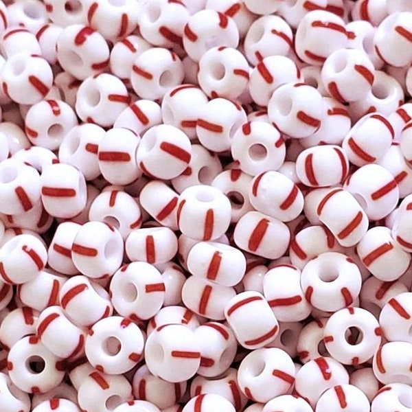 6/0 White With Red Stripes-Preciosa Opaque Czech Seed Beads-Glass 4 mm Glass Rocailles Pony E-Beads : 20/50/100/250 Grams #03890.