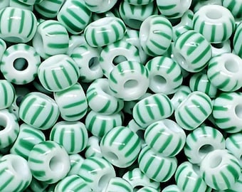Perline di vetro ceco a strisce bianche e verdi: Rocailles da 4 mm, Preciosa Ornela