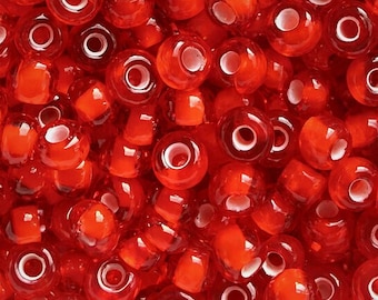 Preciosa Ornela Czech Glass Seed Beads, Siam Red White Lined Rocailles 6/0 (125g)