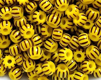 5/0 y 6/0 Amarillo claro opaco con 10 rayas negras ~ Cuentas de vidrio checo Preciosa ~ Cuentas E de 4 mm, no se decoloran ~ 20/50/125 gramos.