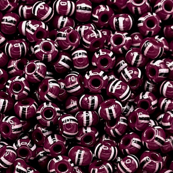 6/0 Burgundy Red With Black & White Stripes-Preciosa Opaque Czech Seed Beads-Glass 4mm Glass Rocailles E-Beads : 20/50/100/250 Grams #93050.